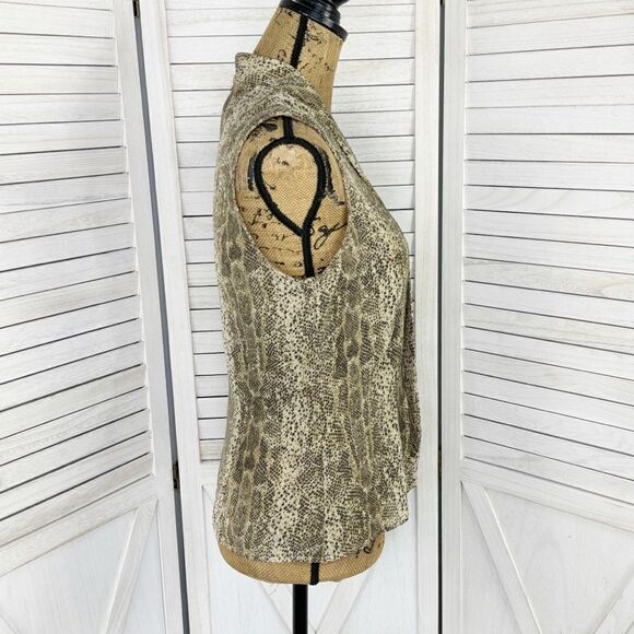 Croft & Barrow Snake Print Tie Neck Sleeveless Blouse Tan Small - Picture 3 of 11